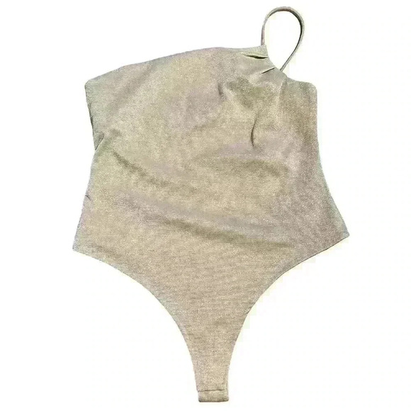Lovers & Friends Tan Metallic Bodysuit Size XL Sparkly 1 Shoulder Party Revolve - Picture 1 of 6